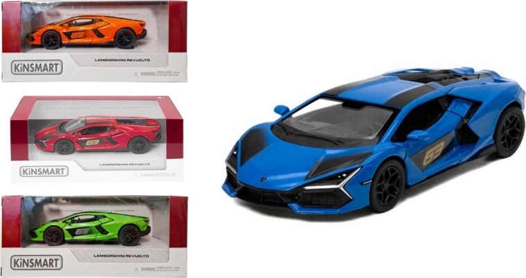 Lamborghini Revuelto metāla modelis ar uzvelkamo Pull Back piedziņu