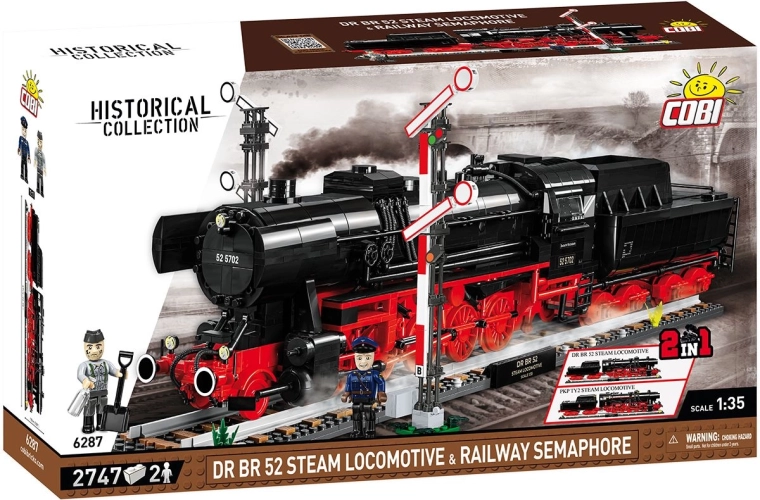 Cobi DR BR 52 tvaika lokomotīve un dzelzceļa signāls 2 vienā, mērogs 1:35