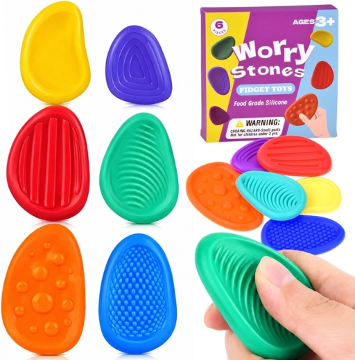 Silikona sensorie “akmentiņi” (fidget rotaļlietas) – komplekts 6 gab.