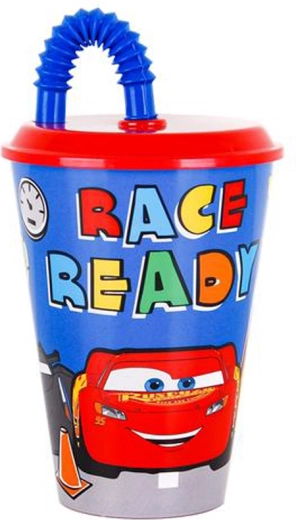 Plastic cup with straw CARS 430 ml