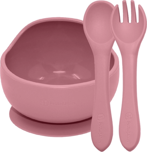 Petite&Mars silicone dining set Take&Match: suction bowl + cutlery dusty rose (6m+)