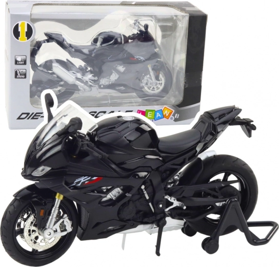 Metāla sporta motocikla modelis ar gaismām un skaņu, melns, 1:12