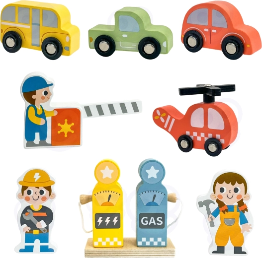 Bagātīgs transportlīdzekļu un figūriņu komplekts