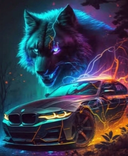 Diamond Painting Wolf with Car 30 × 40 cm