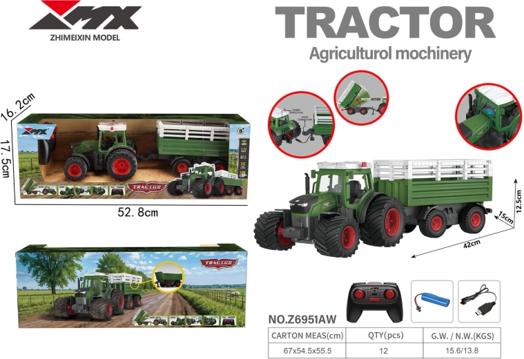 Tālvadības traktors ar piekabi un pašizgāzēju