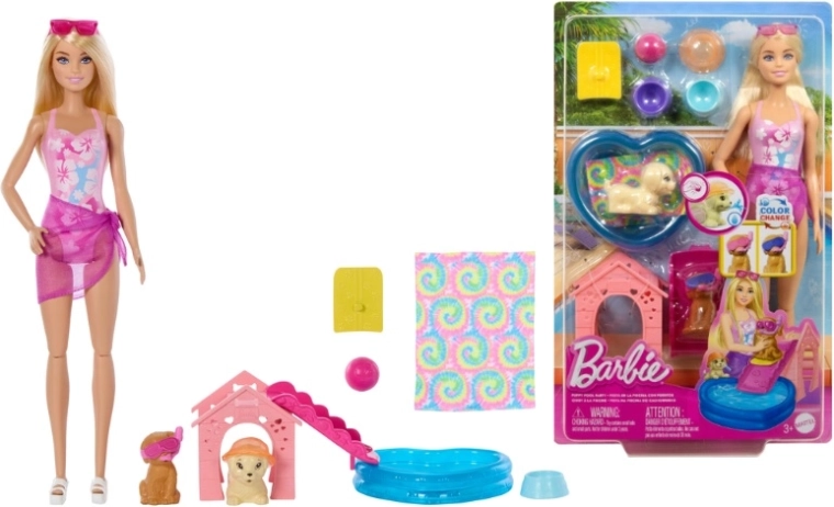 Barbie rotaļu komplekts ar suņukiem peldēšanai ar krāsas maiņas efektu - 1 gabals