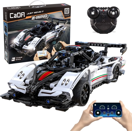 CaDA RC Racing Car Z-Wind Building Set, White, 457 Pieces, Dual Mode