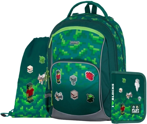 Skolas komplekts OXYBAG OXY GO Playworld – mugursoma, penālis un sporta apavu/vingrošanas maiss