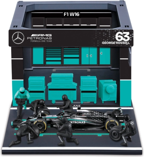 Bburago Formula Racing F1 Pit Pass komplekts Mercedes-AMG Petronas W16 2025 George Russell 1:43