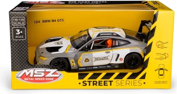 MSZ BMW M4 GT3 metal model in 1:24 scale, silver-grey