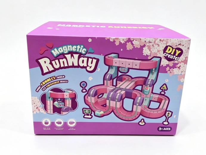 Pink Magnetic Marble Run with Train, 126 Pieces