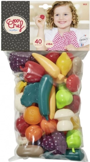 Ecoiffier 100% Chef plastmasas augļi un dārzeņi maisiņā (40 gab.)