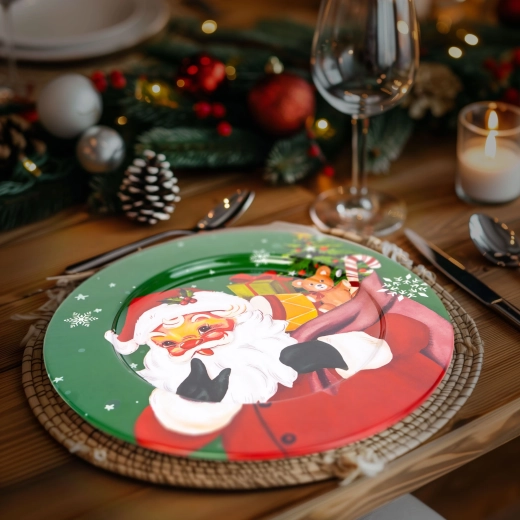Green Christmas Metal Santa Claus Tray 33 cm