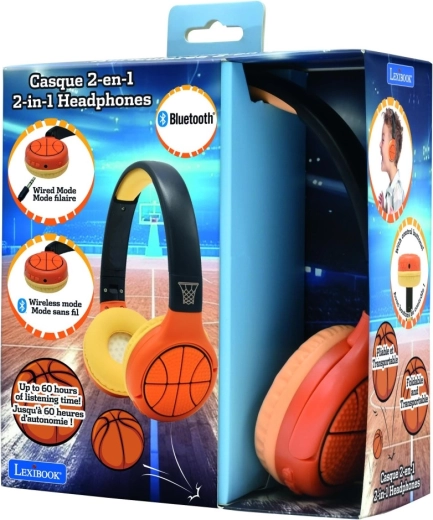Bērnu Bluetooth austiņas 2v1 ar basketbola dizainu LEXIBOOK