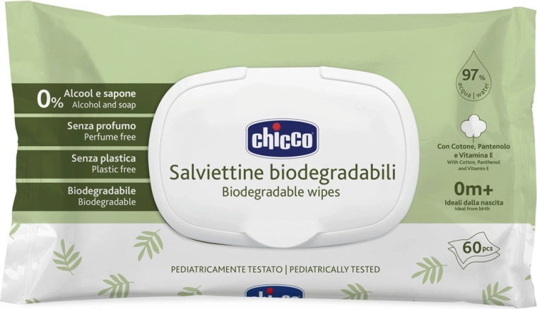 Chicco bērnu mitrās salvetes bez plastmasas 60 gab.