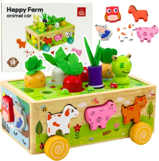 Wooden educational farm on wheels with sorter and magnetic worms