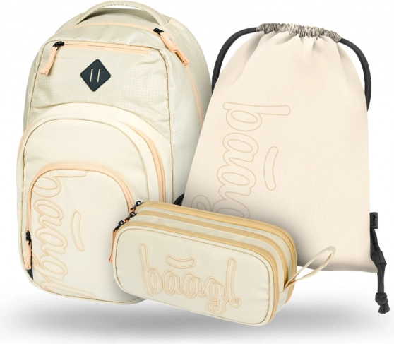 BAAGL 3-piece Set Coolmate: Backpack, Pencil Case and Pouch in Beige Color