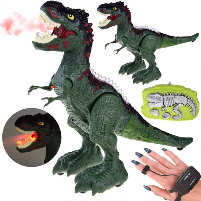 RC dinozaurs, vadāms ar žestiem un tālvadības pulti, gaismas, skaņas un tvaiks – Zaļā