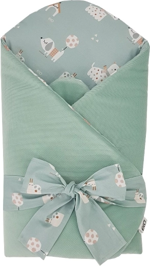 EKO ietinamais autiņš VELVET Dogs Mint ar izņemamu kokosšķiedras ieliktni 75 × 75 cm
