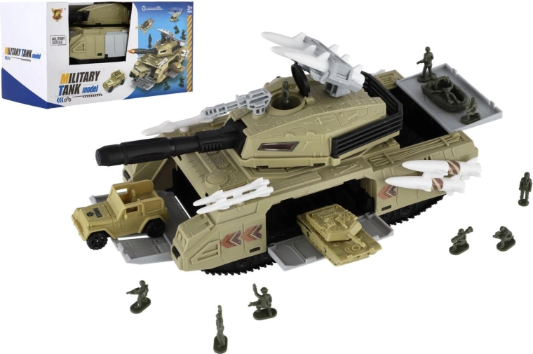 Plastmasas militārais tanks ar piederumiem, brīvgaita, 25 cm
