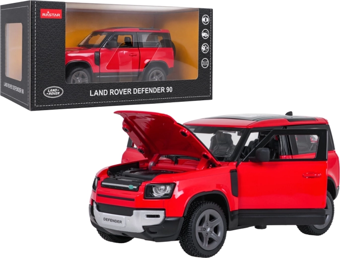 Metāla Land Rover Defender 90 RASTAR modelis mērogā 1:24, sarkanā krāsā