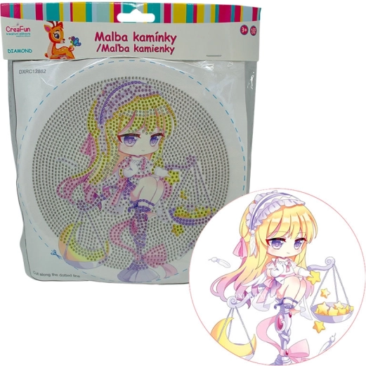 Diamond painting with frame – purple doll, 20 cm