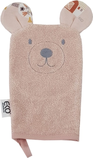 EKO kokvilnas mazgāšanas lupatiņa ar austiņām Bear rose pink 20 × 15 cm