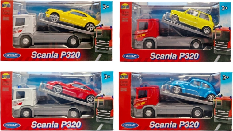 Welly Scania evakuatora kravas auto 1:57 ar sporta auto 1:43