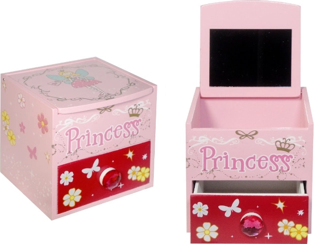 Rozā koka rotaslietu lādīte ar spogulīti Princess – rozā