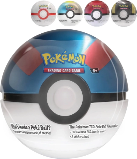 Pokémon TCG metāla kārba Poké Ball Tin 2024 reprint (3 boosteri + uzlīmes) – 1 gab.