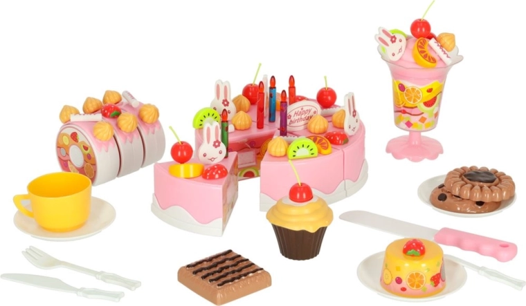 Pink birthday cake for slicing – kids set 75 pcs