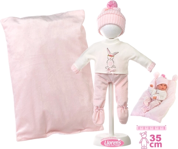 Llorens apģērba komplekts jaundzimušā lellītei New Born 35–36 cm ar piederumiem