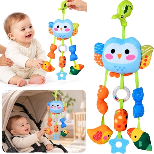 Sensory hanging owl toy for stroller and crib