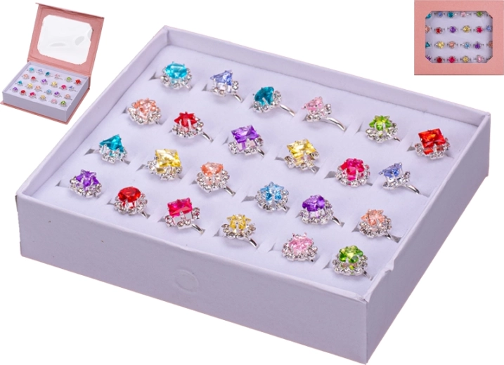 Set of children's metal rings with colorful stones, 24 pcs