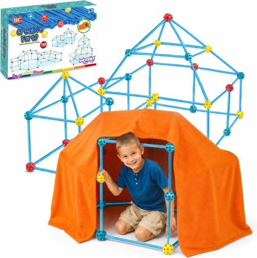 Woopie creative fort-building set with tent cover, 128 pieces