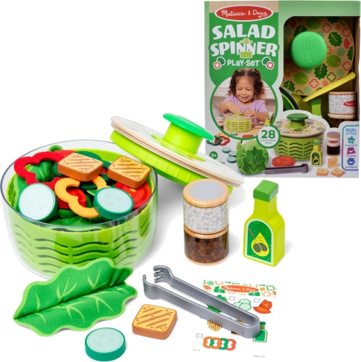 Melissa & Doug bērnu salātu pagatavošanas komplekts ar salātu žāvētāju, 28 detaļas