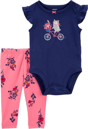 Carter's 2 daļu komplekts zīdainim – bodijs ar īsām piedurknēm un legingi navy bike (meitenei) – 6m