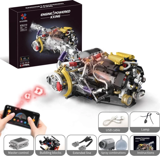 Motora konstruktoru komplekts ar USB, LED apgaismojumu un dūmu efektu (1394 detaļas)