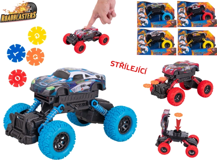Roadblasters auto ar lieliem riteņiem – metāla modelis 17 cm ar inerces piedziņu un disku šaušanu