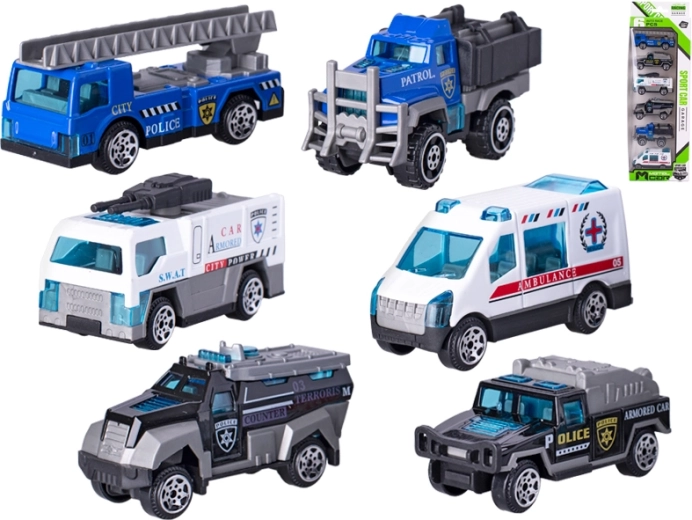 Policijas metāla automašīnīšu komplekts 7 cm, 6 gab.