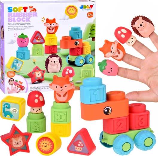 Soft Sensory 3-in-1 Rubber Blocks with Finger Puppets