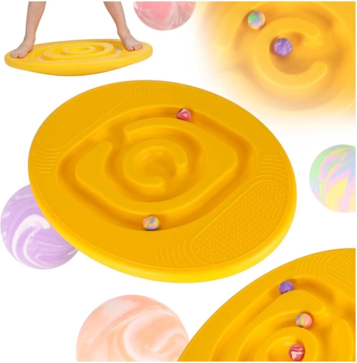Yellow balance board with labyrinth for children