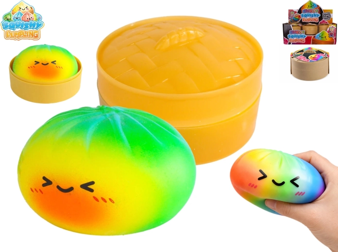 Varavīksnes Squishy Dumpling antistresa mīkstā pīrādziņa rotaļlieta groziņā 8,5 cm (12 gab.)
