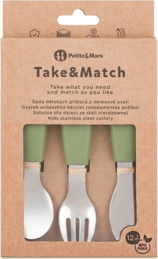 Petite&Mars nerūsējošā tērauda bērnu galda piederumu komplekts Take&Match sweet pea 12m+