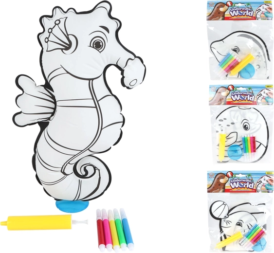 Creative kit for painting an inflatable animal with a pump and markers
