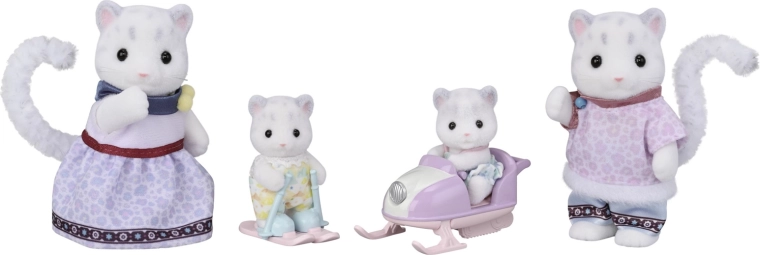 Sylvanian Families sniega leopardu ģimene ar sniega skūteri un slēpēm