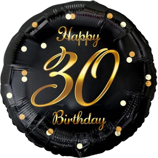 Folijas balons Happy 30 Birthday – melns ar zelta apdruku