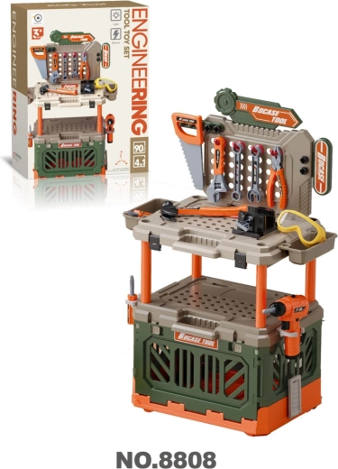 Children's workbench with storage space and drill, 90 pieces