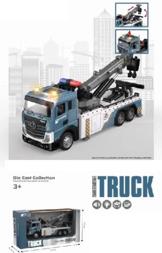 Metal crane truck with trailer, lights and sounds