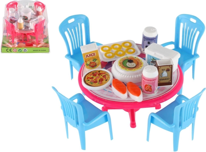 Toy dining set with table, chairs and food